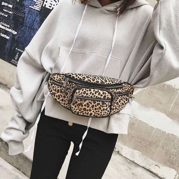 

women's leopard print waist shoulder black fanny belt pack small bead chest bag for women 2018 handbag shopping belly fashion