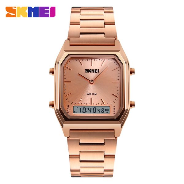 

skmei men women fashion quartz wristwatch digital dual time sport watches chronograph male female clock relogio masculino, Slivery;brown