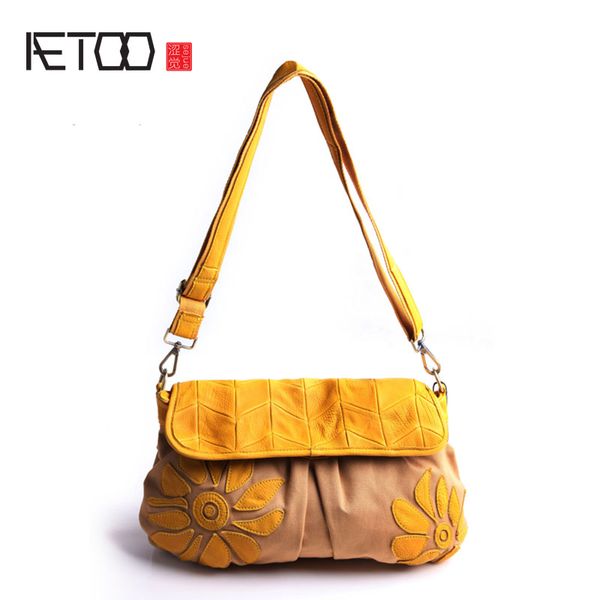

aetoo pure leather with canvas japanese shoulder messenger messenger bag fashion flower paern sen department of female package