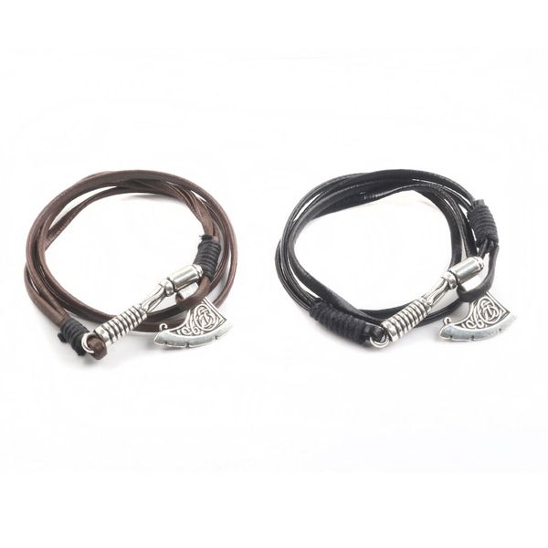 

drop shipping anchor viking bracelet god of war axe wrap leather rope bracelets bangle women men adjustable jewelry accessories, Black