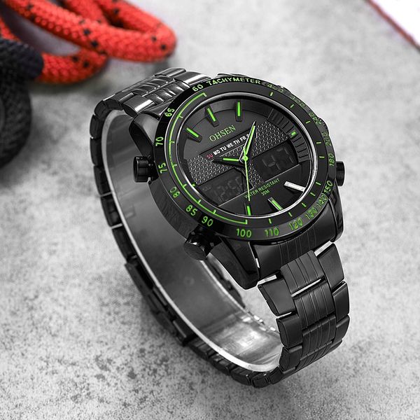 

2017 new montre homme ohsen fashion brand quartz digital watch men waterproof man wristwatch full steel band watch male horloge, Slivery;brown