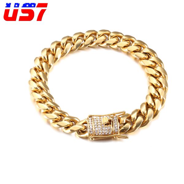 

us7 rock hip hop miami cuban rapper men bracelets gold crystal paved rhinestones cz link chain bracelet male jewelry gift, Black