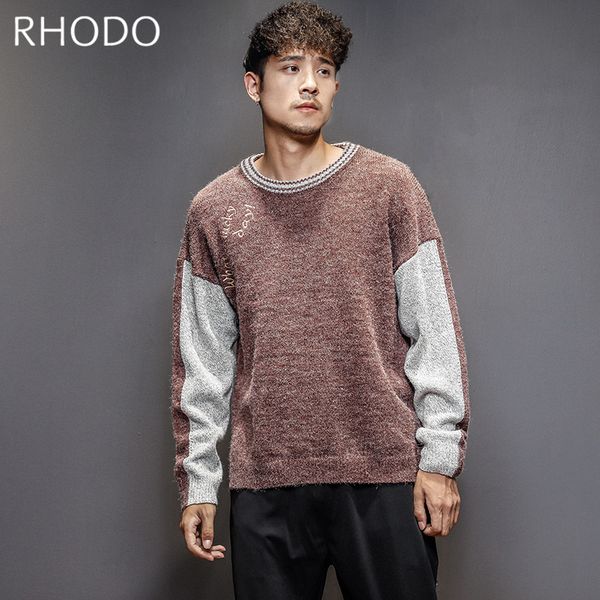 

men`s sweater autumn&winter fashion letter knitted splicing warm thick pullover casual slim fit solid o-neck sweater -2xl, White;black