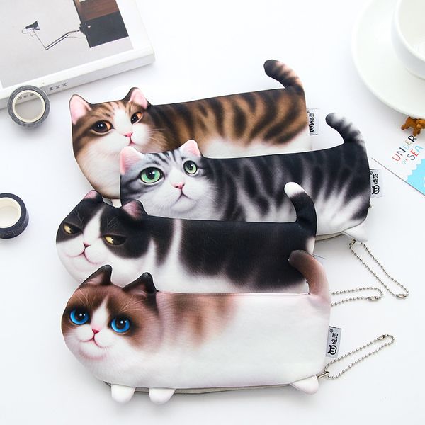 Realistico Cat Pencil Bag Case Pen Ball Pen Container Girls Favor Gift Office School Supplies WJ044