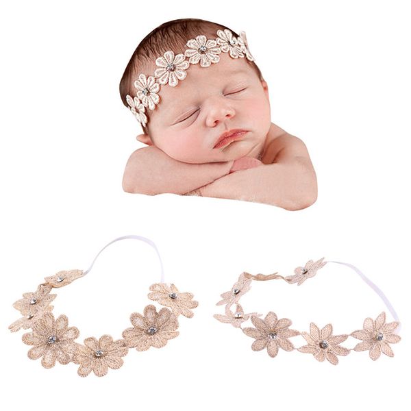 Bebê Headband elegante girassol banda cabeça Bebés Meninas Elastic Headband Esticável Bela Flor Linho Hairband Photoes Props Acessórios