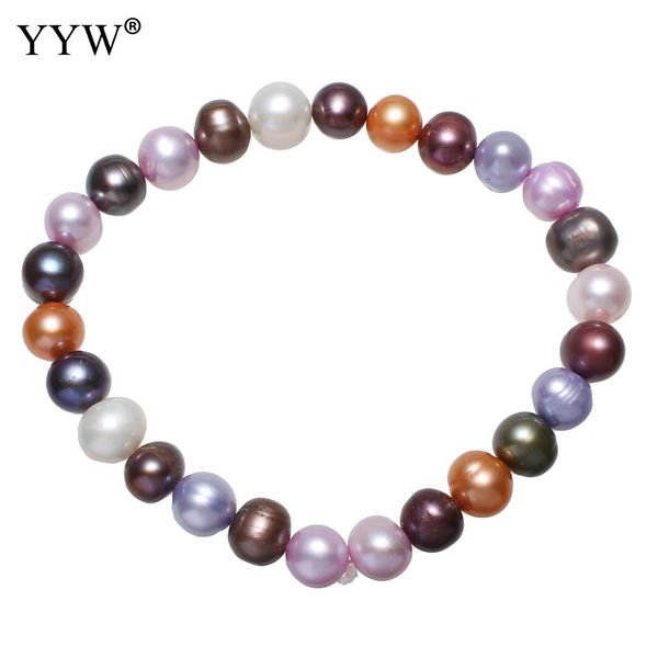 

approx 7.5 inch freshwater cultured strand pearl bracelet freshwater pearl potato for woman multi-colored 8-10mm jewelry gifts, Black