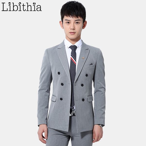 Compre Trajes Causal Inteligentes Para Hombres 3 Piezas Chaquetas Con Doble Botonadura Tres Botones Slim Fit Menswear Gris Negro F042 A 12081 Del