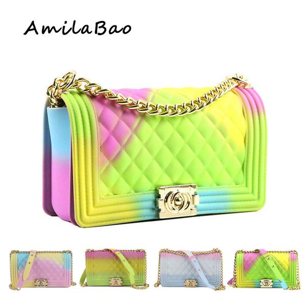 

crossbody сумки для женщин 2018 Лето конфеты цветные роскошные сумки ПВХ силиконовые желе плеча сумки цепи девушка ME849 Y18102403