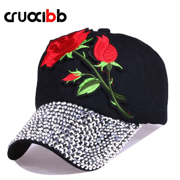 

cruoxibb new snapback baseball caps women embroidery red rose rivet hat denim cap casquette hip hop snapback adjustable cap hats, Blue;gray