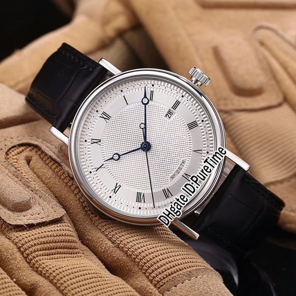

classique heritage 5177bb steel case silver textured roma dial blue hands date miyota automatic mens watch black leather strap watches b21a1, Slivery;brown