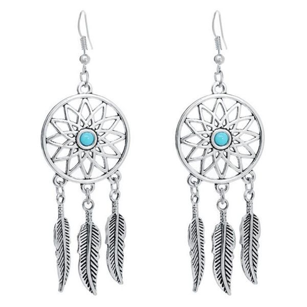 

12pcs feather tassel dangle earrings dream catcher shaped ear plugs pendant fashion women ears piercing jewerlry accessories, Golden