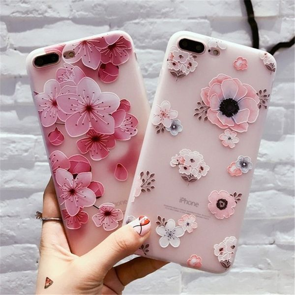 

for phone 7 7plus 6 6s plus case cover fashion silicone 3d relief flower tpu soft shell phone cases back covers e113