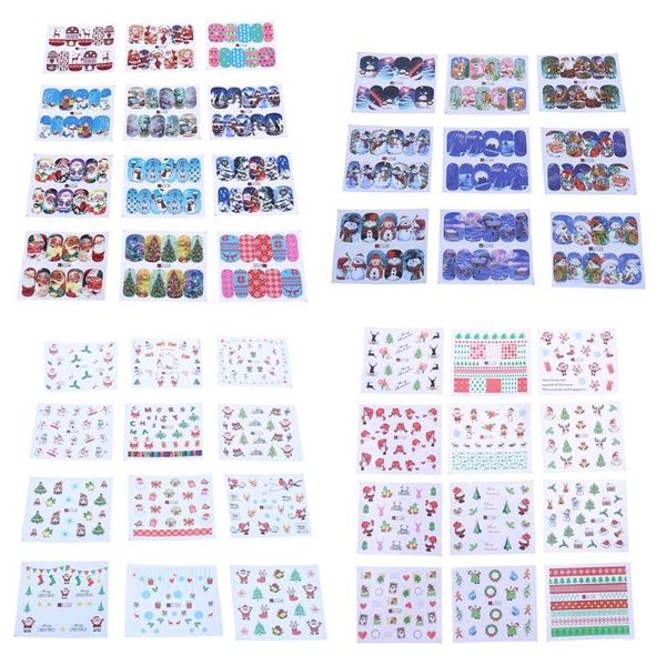 

5/12pcs 3d nail sticker snowflakes/santa claus/christmas tree beauty nail designs water transfer diy decals tools, Black