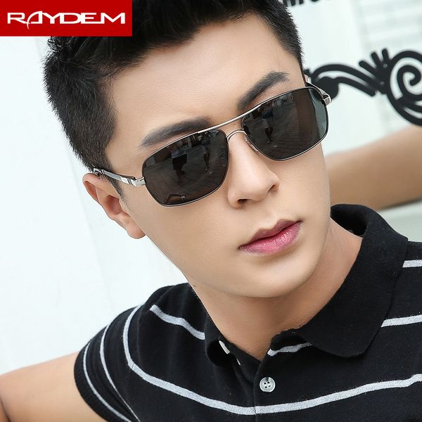 

raydem 2018 new polarized sunglasses men alloy black frame driving fishing male sun glasses vintage coating rectangle oculos, White;black