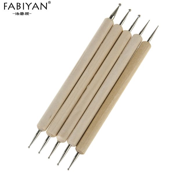 

5pcs/set nail art 2 way dotting pen brush wooden painting acrylic uv gel polish pick up rhinestones crystal tips manicure tools, Yellow