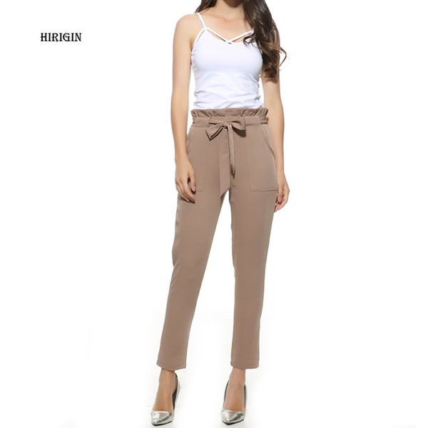 

hirigin 2017 women ol high waist harem pants bow tie drawstring sweet elastic waist pockets casual trousers pantalones, Black;white