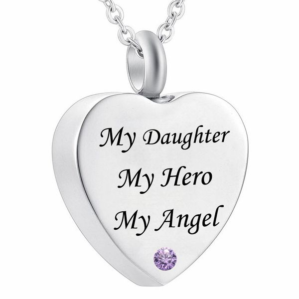 Meu pai meu herói meu anjo cremação jóias birthstone de cristal memorial urna colar filha coração pingente funil kit de preenchimento