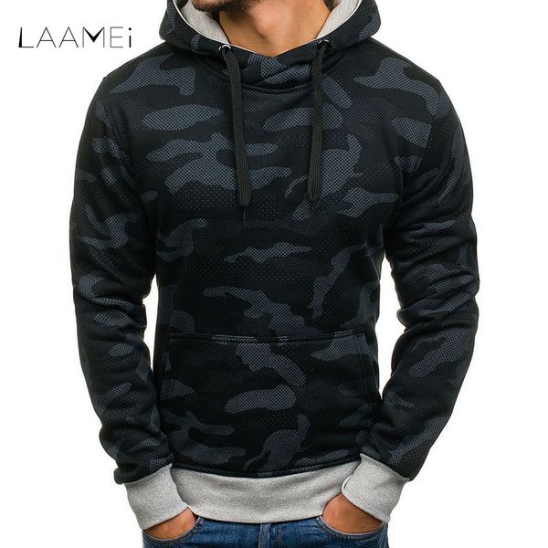 

laamei camouflage men hoodies 2018 autumn winter sweatshirts male hooded print sweatshirt man fitness pullover leisure clothing, Black