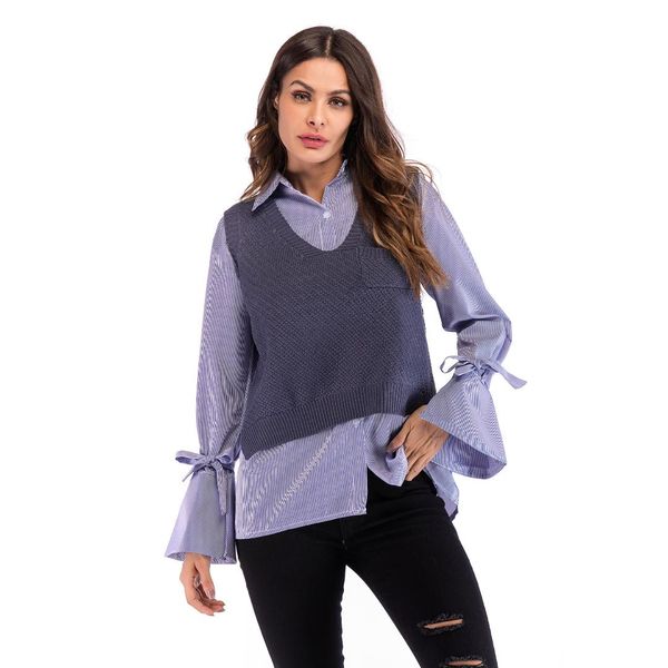 

2018 autumn new women knit vest female sweater split fork loose vests, White