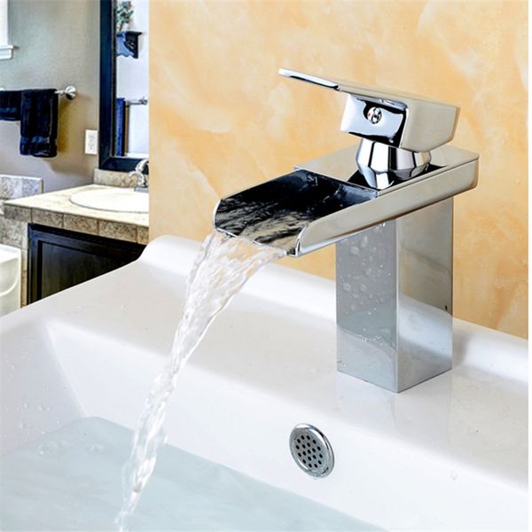 

wholesale and retail deck mount waterfall bathroom faucet, vanity vessel sinks mixer tap cold and water tap chrome finish