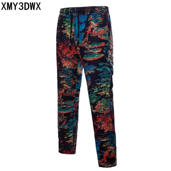 

2018 китайский стиль мужская тонкая мода белье шаблон пляж брюки весна и лето мужской цветок печати случайные длинные брюки 4xl 5xl, Black