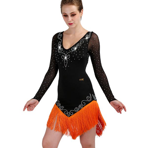

latin dance dresses women/girls sequin fringe skirt ballroom/tango/salsa/rumba/latin dresses clothes for sale, Black;red