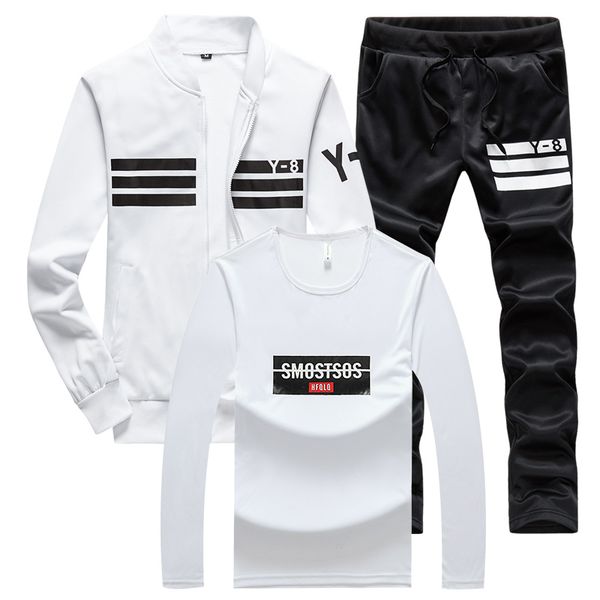 

tracksuit men sets stand collar sport suit jacket +sweatpants +shirt mens clothing 3 pieces set slim sportwear male casual sets, Gray