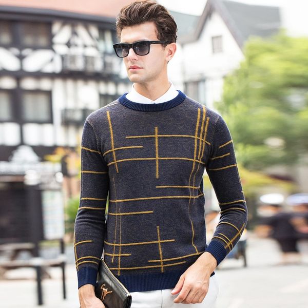 

new autumn winter men pure wool sweater young jacquard striped bottoming computer knitted casual o-neck pullovers size smlxlxxl, White;black