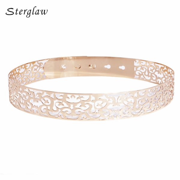 

fashion hollow metal strap for women modeling belt 2018 new 3.5cm golden waist womens belt girdle for dresses cinturone j013, Black;brown