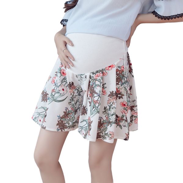 

pengpious pregnant women shorts summer new maternity high waist adjustable waist floral shorts plus size pregnancy trousers nice, White