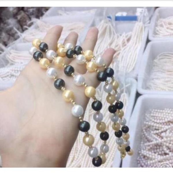

10-11mm gorgeous south sea round multicolor pearl necklace 35inch white clasp, Silver