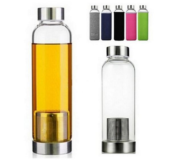 550 ml Glas-Wasserflasche, BPA-frei, hochtemperaturbeständige Glas-Sport-Wasserflasche mit Teefilter-Ei-Flasche, Nylonhülle, FEDEX-frei