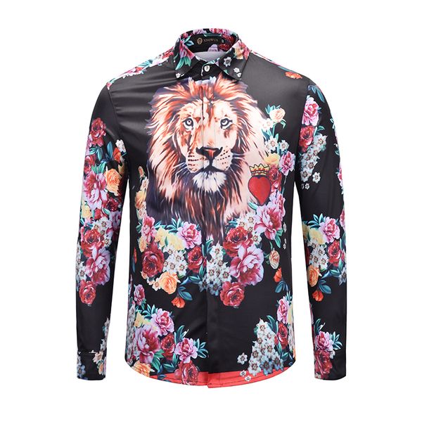 

ximiwua 2018 new floral shirts men dress shirts print hawaiian shirt long sleeve casual slim fit camisas para hombre, White;black