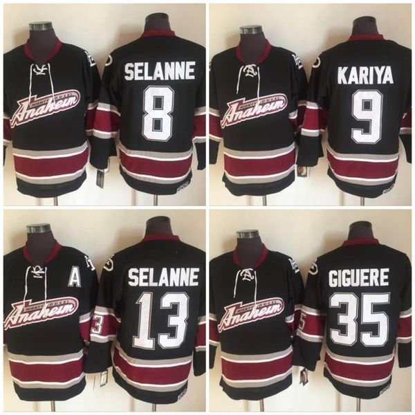 

Vintage Anaheim Mighty Ducks Hockey Jerseys 8 Teemu Selanne 9 Paul Kariya 35 Jean-Sebastien Giguere 13 Teemu Selanne 1998 CCM Jersey