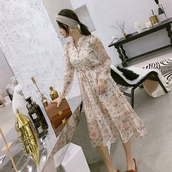 

women dressspring dress spring chiffon long floral dress, Black;gray