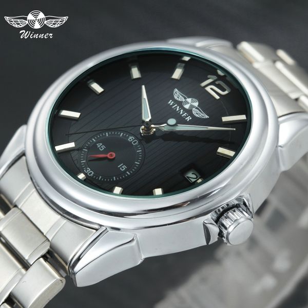 

2018 business fashion men's automatic watches calendar date winner men's mechanical wristwatch metal strap +box, Slivery;brown