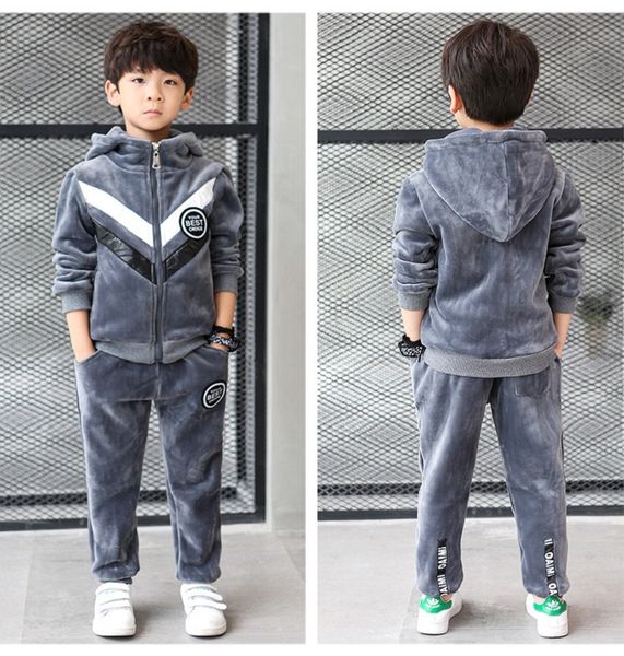 

бутик мальчиков одежда 2018 зимние костюмы для мальчиков балахон из двух частей спортивный костюм дети утолщение бархат мальчиков-подростков, White