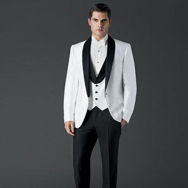 

custom 2018 white men suits for wedding shawl lapel men blazers groom tuxedos bridegroom prom 3 pieces jacket black pants vest party, Black;gray