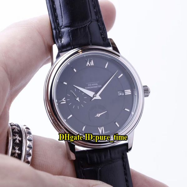

new elegant date 424.13.40.21.01.001 black dial automatic mens watch 316l steel silver case leather strap sapphire gents wristwatches, Slivery;brown