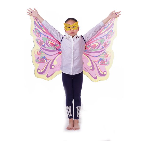 

extremely thin rainbow monarch wings play children size comfortable cosplay clothing and accessories colorful dress accessories with mask, Black;red