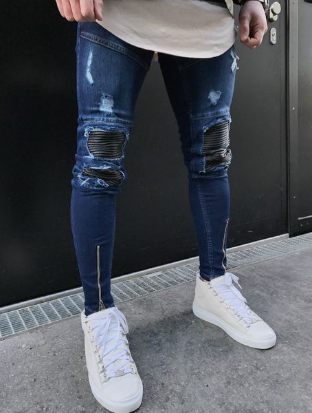 

famous brand washed distressed fit ripped destroyed knee joggers men denim mens holes jeans designer slim jeans wuxog, Black