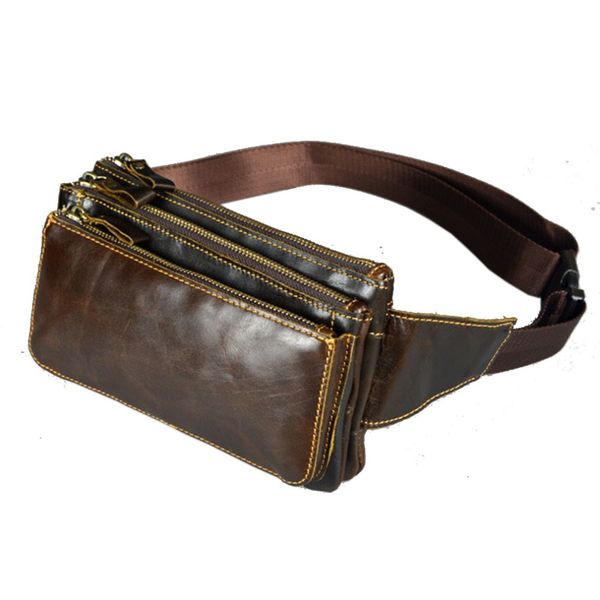

men oil wax genuine leather cowhide vintage travel cell/mobile phone bag hip bum belt pouch fanny pack waist purse bags
