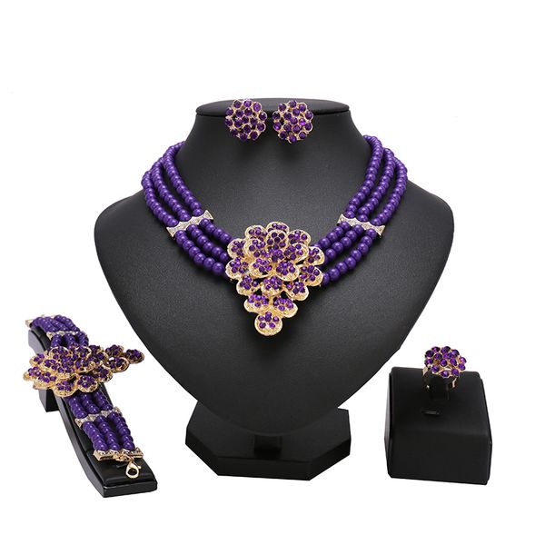 

fashion New Africa Women Jewelry Set Resin Pendant Necklace Crystal Purple Earrings Wedding Jewelry Accessories Neck beaut