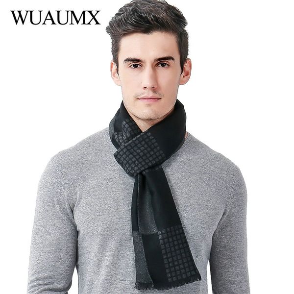 

wuaumx vintage autumn winter scarf men business scarves male thick warm scarf dad gift neckerchief foulard homme sjaal wholesale, Blue;gray