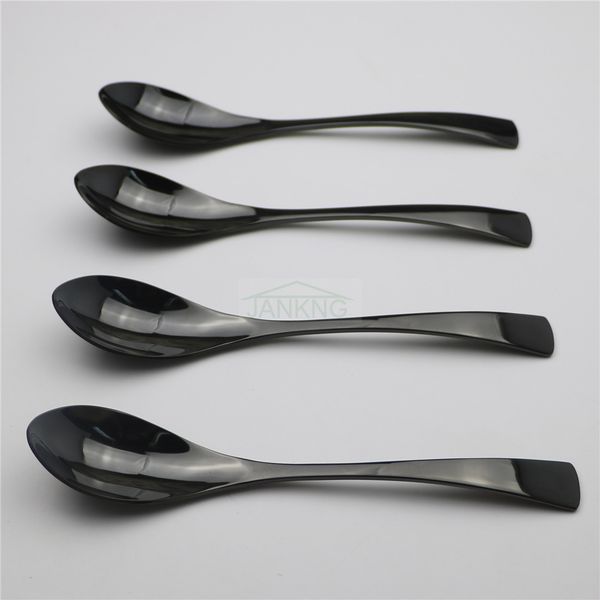 

4 шт. / лот черный ужин ложка набор столовых приборов из нержавеющей стали рис суп ложка столовые приборы мороженое кофе салат ложка посуда