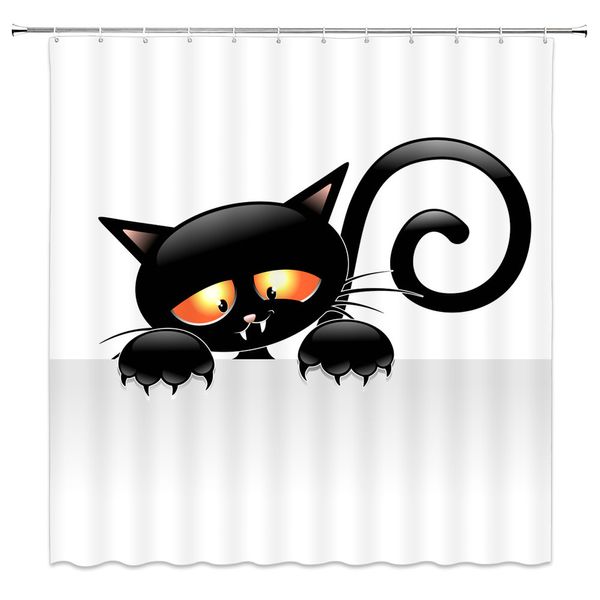 Acheter Animal Noir Dessin Animé Drôle Chat Rideaux De Douche Pour Salle De Bains 69 X 70 Pouce Polyester Imperméable à La Maison De Bain Décor