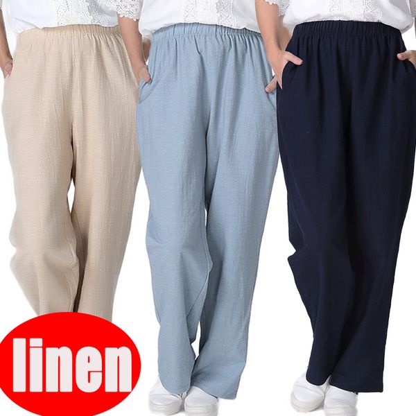 

2018 spring summer new women's casual linen trousers pants home wear loose cotton linen pants plus size 2xl-7xl, Black;white