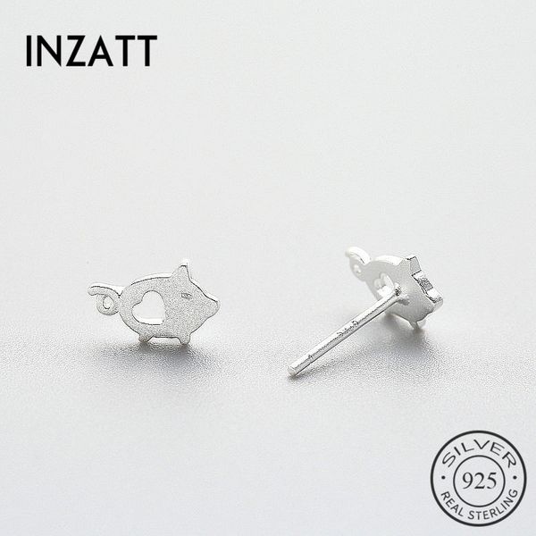 

inzatt cute pig shape prevent allergy stud earrings creative personality real 925 sterling silver women birthday jewelry gift, Golden;silver