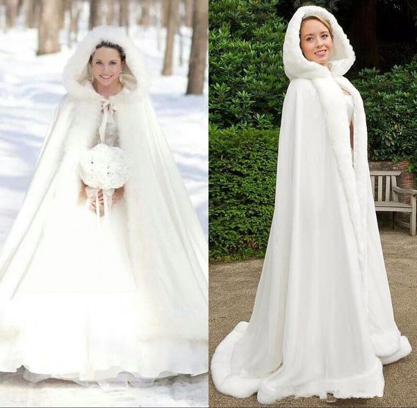

plus size winter 2019 bridal shawls jackets cape faux fur christmas cloaks hooded perfect wedding wraps abaya wedding dresses, White