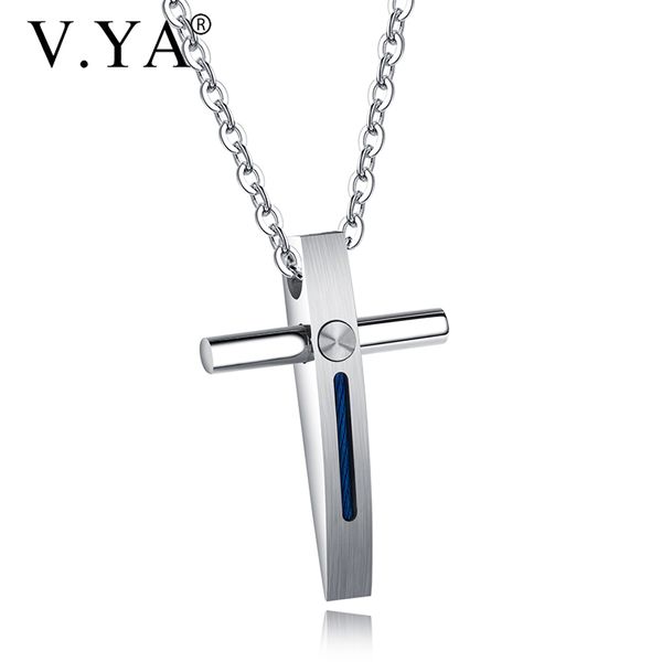 

v.ya fashion silver pendants with a cross for men stainless steel necklace male christian gift dropshipping